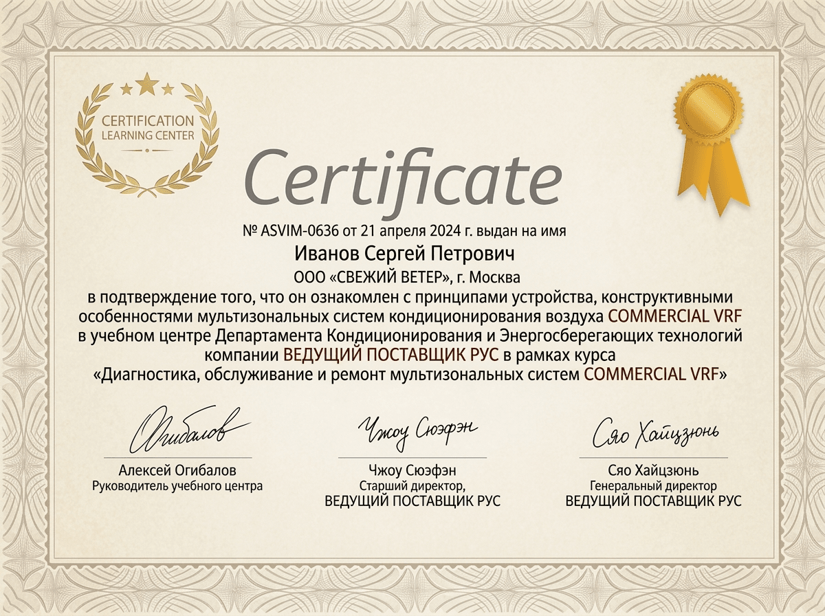 Сертификат авторизации Electrolux